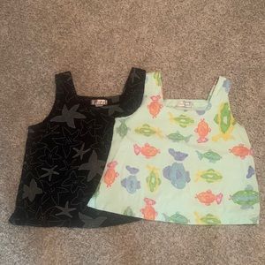Fresh Produce Black and Multicolor Fish Print Tops
